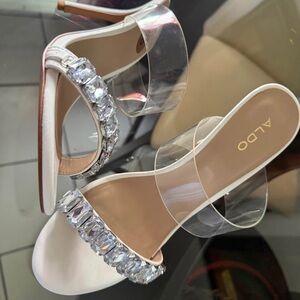 ALDO Crystal Embellished White and Silver Heels